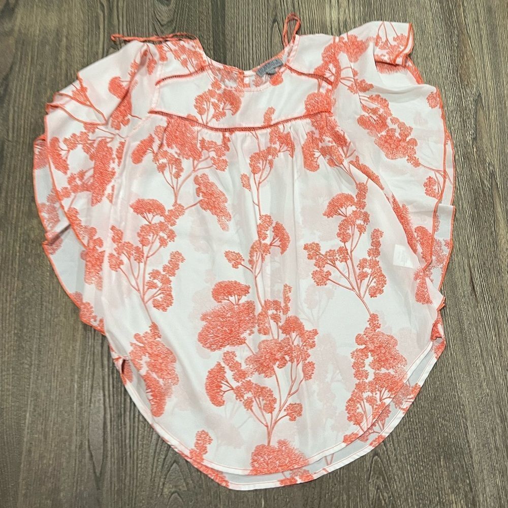 Joseph A Kimono Sleeve Printed Blouse Crew Neck Keyhole Back White Orange Size S